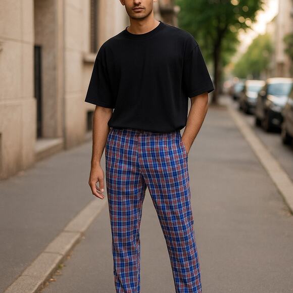 Tommy Hilfiger Mens Pants Sz 32 34 Golf Blue Red Yellow Plaid Funky Preppy - Picture 1 of 8